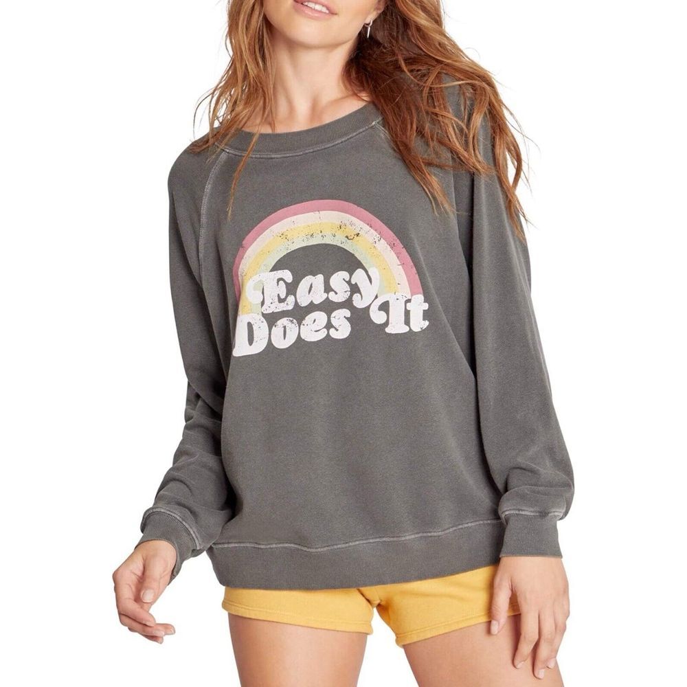 Wildfox Sweatshirt Womens XS Gray Graphic soft "Easy‎ Does It" Casual Athleisure - Picture 2 of 5